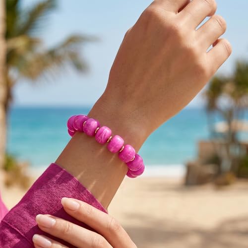 Chunky Beaded Bracelets for Women Boho Multicolor Acrylic Resin Beads Bracelet Adjustable Statement Bracelet Summer Beaded Jewelry - color: Beads bracelet-rose red