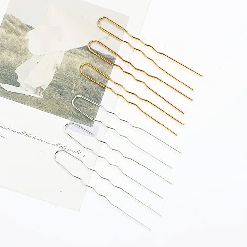 Lawie 40 Pack 3 Inch Gold Silver Metal U Shaped Hair Pins Alloy Iron Wire Hair Fork Long Chopsticks Hairpins Picks Hair Sticks Shawl Pin Hairclips Simple Fast Bun Holder Crafting DIY Accessory Bulk