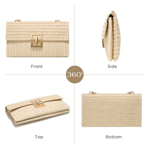 SWEETV CHUNLI Straw Purse Woven Beach Bag Summer Clutch Purse Boho Crossbody Bags for Women Small Raffia Shoulder Bag - color: Pearl White