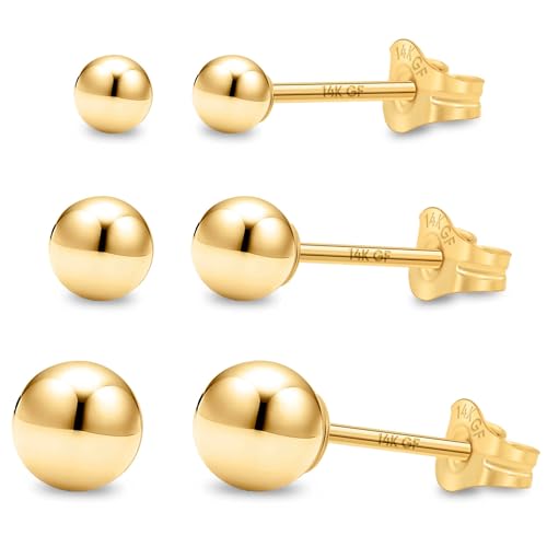 Kezef 14K Gold Filled Ball Stud Earrings for Women - Thick 14K Gold Layer, Hypoallergenic for Sensitive Ears, Round Studs | 3mm-9mm - style: 3mm, 4mm, 5mm
