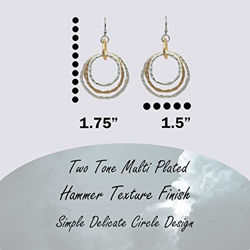 Bohemian Boho Round Circle Hoop Dangle Drop Earrings for Women – Delicate – Hammer Texture – Matte Plated – with Gift Box Included - style: MATTE SILVER & GOLD TWO TONE - MULTI-CIRCLE DROP