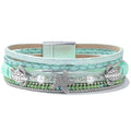 FANCY SHINY Turtle Starfish Leather Wrap Bracelet Boho Rhinestone Pearl Cuff Bracelets for Women Summer Beach Jewelry for Women - color: Green