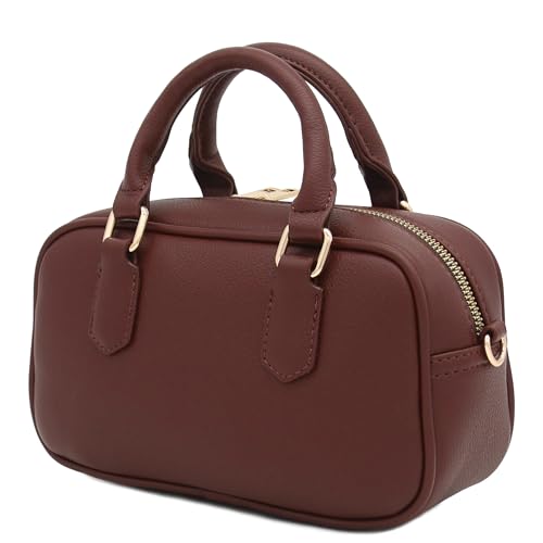 FashionPuzzle Mini PU Leather Satchel Purse Top Handle Crossbody Bag - color: Coffee