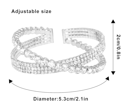 Rhinestone Bracelet for Women MultiLayer Crystal Cuff Bracelet Strand Layered Bracelet - color: Silver 8