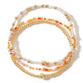 Dainty Gold Plated Tiny Ball Colorful Beaded Stack Bracelets Sets for Women,3Pcs Stackable Cute Bracelet Stretch Trendy Ball Jewelry Friendship Gift - color: Orange