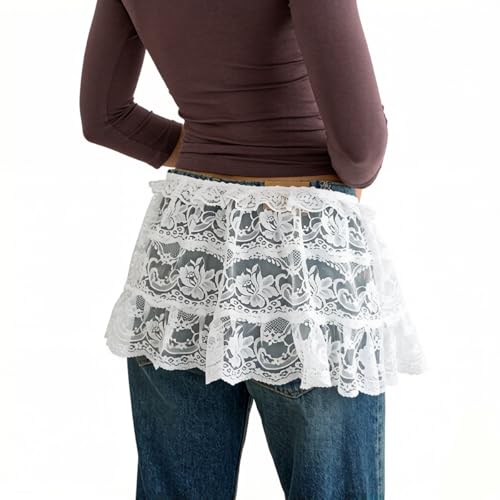 Women's Floral Lace Triangle Hip Scarf Head Kerchief Tie Waist Belt Sheer Hip Wrap Boho Head Scarf Hair Accessory - color: Z5-white