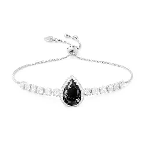 Linawe Crystal Imitation Diamond Rhinestone Charm Bracelets for Women, Gold/Silver/Rose Gold Adjustable Chain Bracelet, Teardrop Birthstone Cubic Zirconia Prom Costume Wedding Jewelry - color: Silver,Blk
