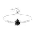 Linawe Crystal Imitation Diamond Rhinestone Charm Bracelets for Women, Gold/Silver/Rose Gold Adjustable Chain Bracelet, Teardrop Birthstone Cubic Zirconia Prom Costume Wedding Jewelry - color: Silver,Blk