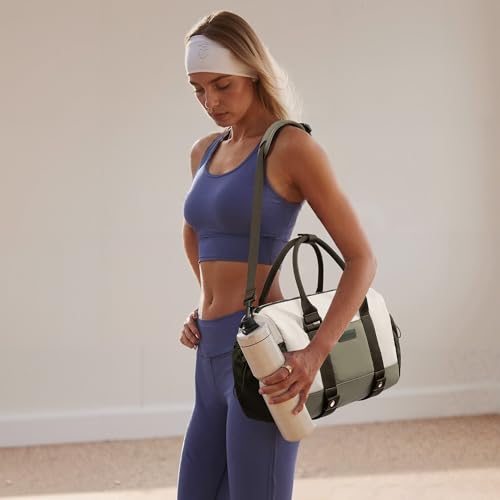 LOVEVOOK Small Gym Bag for Women with Yoga mat Holder, Mini Duffle Bag for Travel with Wet Pocket, Overnight Personal Item Bags (White-Green, 16.5 inch-Large-2Pcs) - color: White-Green, size: 16.5 inch-Large-2Pcs