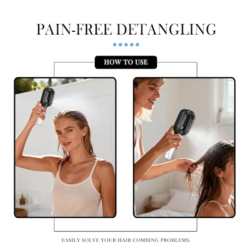 2-in-1 Manual Non-Electric Detangler Hair Brush with Built-In Mister Spray, Wet & Dry Detangling Brush for Curly, Wavy & Straight Hair, No-Tangle Anti-Frizz Brush，Reservoir 50ml.(Black) - color: Black