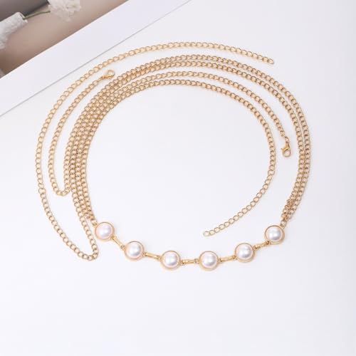 Bohemian Fake Pearl Bikini Body Chain for Women Adjustable Waterproof Belly Waist Jewelry Layered Cubic Zirconia Swimsuits Beach Chains Summer Festival Mermaid Party Accessories - style: Style-C