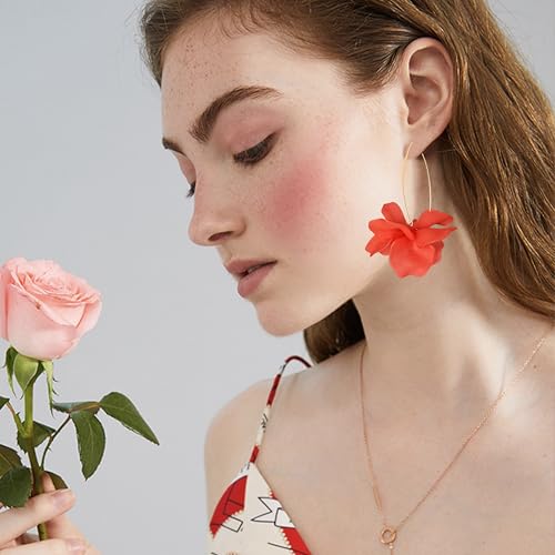 Exaggerated Bohemian Resin Rose Flower Petal Dangle Drop Earrings Long Acrylic Tiered Floral Tassel Earring for Women - color: Red