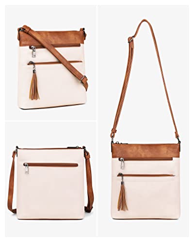 MASINTOR Crossbody Purses for Women, Multi Pocket Casual Crossbody Bag, Adjustable Strap Shoulder Bag with Tassel - color: Beige Brown