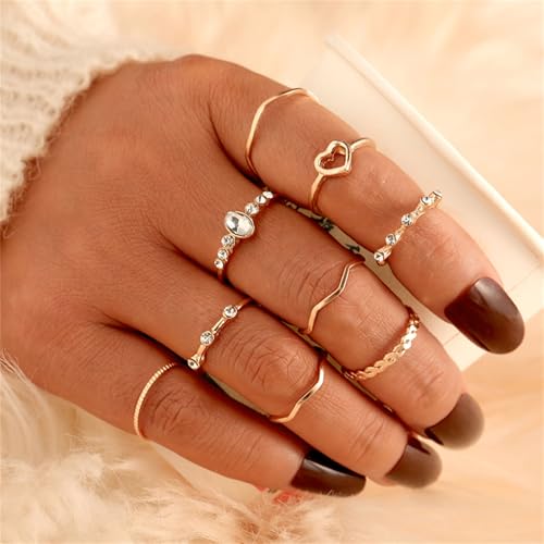 Boho Stackable Rings for Women Trendy Knuckle Joint Finger Knuckle Nail Ring Sets Simple Star Moon Stack Preppy Statement Rings Cute Stuff - style: E-5