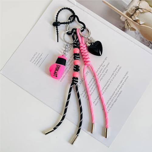 Keychain for Women, Pink Gloves Bag Charm, Hand-Woven Nylon Rope Key Chain, Aesthetic Keychain, Bag Accessories Charms for Handbag, Backpack