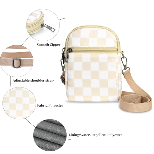 RFID Crossbody Bags For Women Travel, Small Cell Phone Purse - color: Beige Checkered