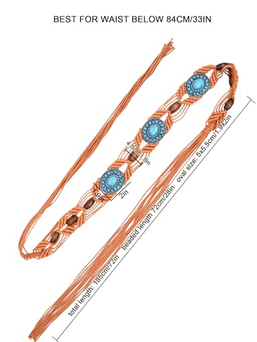 TeeYee Women's Waist Belt Adjustable Boho Style Handwoven Bohemia Tassel Rope Tie with Wooden Beads Braided Chain for Dress - color: Bw0272tan