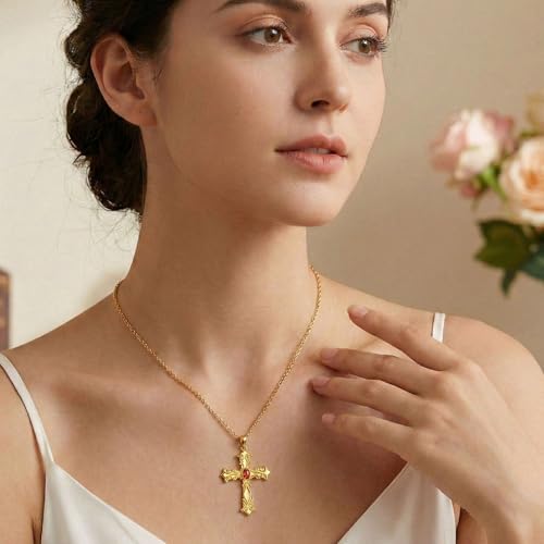 14K Gold Cross Necklace Gold Cross Pendant Necklace Christian Faith Jewelry Gifts for Women - style: D-Baroque Cross