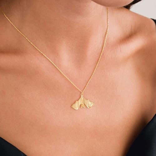 VRIUA Gold Necklace for Women - 14K Gold Plated Dainty Italian Horn Star of David Butterfly Bow Sun Lotus Volleyball Baseball Cowboy Boots Necklace Jewelry Everyday for Women - style: Bat