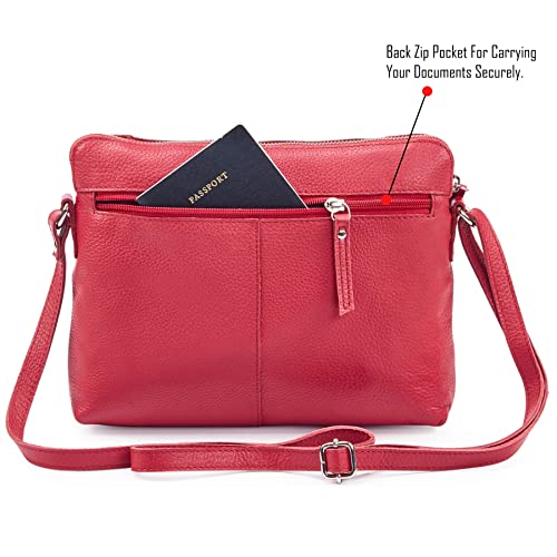 Leather Crossbody Bags for Women Small Soft Genuine Pebbled Sling Shoulder Handbag Crossover Purse with Full Adjustable Strap (Red Nappa) - color: Red Nappa