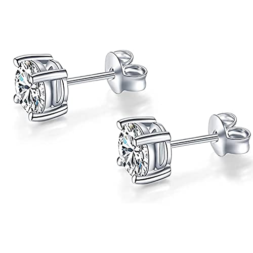YODEWA 1/2/3ct Moissanite Stud Earrings for Women 925 Sterling Silver Hypoallergenic Butterfly Back 1 Pair DEF Color Lab Created Brilliant Round Moissanite Earrings - color: Round Solitaire, size: 1CTW (0.5CT Each)