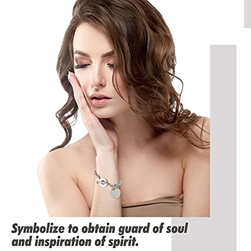 Emibele Heart Charm Bracelet for Women, Bible Verse Bracelet Stainless Steel 18K Gold Plated Bracelet Love Pendant Link Chain OT Clasp, Birthday Christmas Jewelry Gift for Mother Her - color: Silver