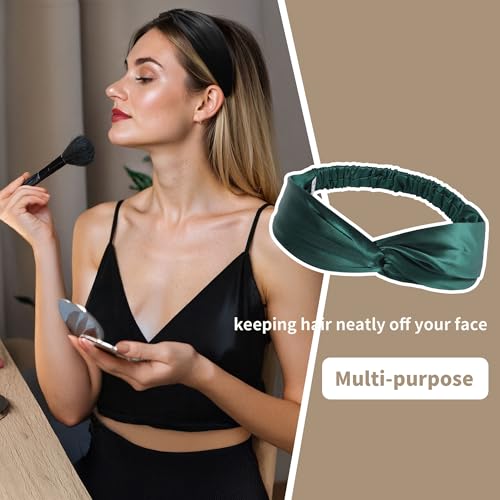 ZLYC Mulberry Silk Headband Elastic Twist Knotted Head Bands for Women's Hair, Solid Dark Green - color: Solid Dark Green