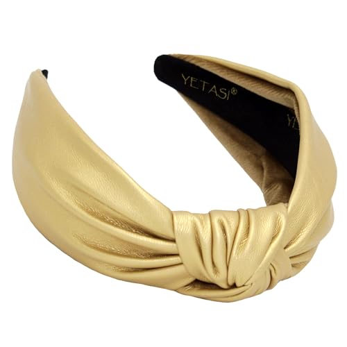 Headbands for Women Gold Trendy Head bands for Women's Hair Leather Knotted Headband for Women is a Top Knot Womens Fashion Designer - color: Gold