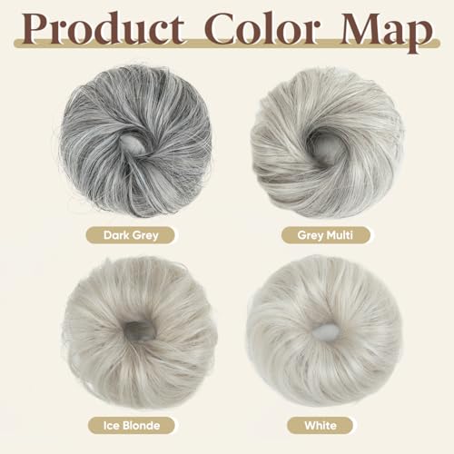 CJL HAIR 2PCs Small Cute Messy Bun Hair Piece for Thin Hair Women Mini Synthetic Curly Bun Scrunchies Updo Hairpieces Grey Multi - color: 2PCS-Grey Multi
