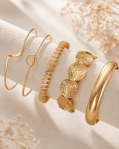 iF YOU Gold Bangle Bracelets for Women, Dainty Knot 14K Gold Plated Multi Layer Bangle Cuffs, Personalized Boho Chunky Bracelets for Women Jewelrys Set Gifts - color: gold-01