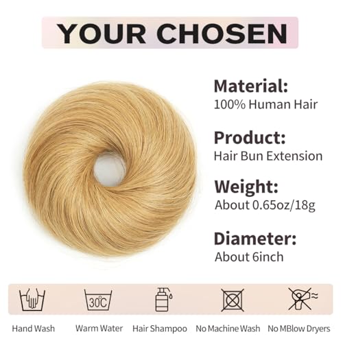 Honey Blond Hair Bun, Messy Bun Hair Piece, Soft Fluffy Elastic Scrunchie, 30s Easy Updo for Women & Kids, Ideal for Daily Wear, Ballet, Dance & Office Use - color: Honey Blond, size: 4 Inch