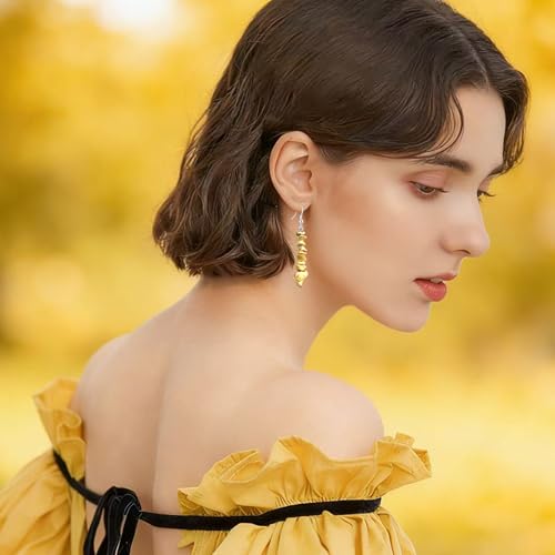 Handmade Bohemian Vintage Silver Nature Stone Beads Long Dangle Drop Earrings for Women - color: Bright Yellow