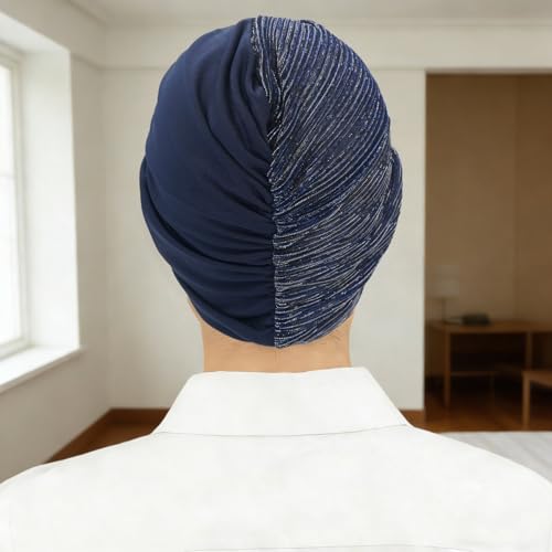 XYIYI Chemo Headwear Turban for Women, Cancer Patients Head Wrap Cover Hat for Hair Loss - color: Navy Blue