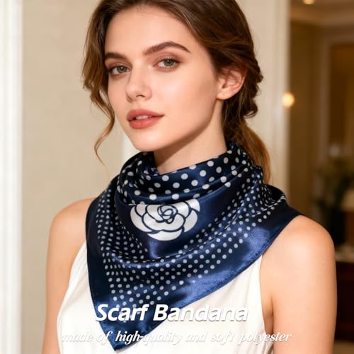Ciormis 35" Silk Head Scarf for Women, 4 Pcs Satin Hair Scarf Square Silk Bandana Top Neck Scarves Hair Wraps for Sleeping - color: G1-dots-set12