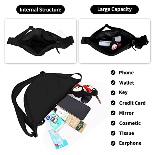 Nylon Crescent Crossbody Bag for Women Purses Trendy Men,Small Travel Sling Bag Hobo - color: Black, size: Small