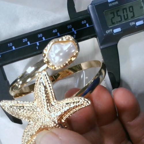 Vivian&CD 14K Gold Plated Starfish Arm Cuff for Women, Adjustable Upper Arm Bracelet Boho Beachy Statement Jewelry Summer Ocean-Themed Armband for Parties & Vacations - style: Peal