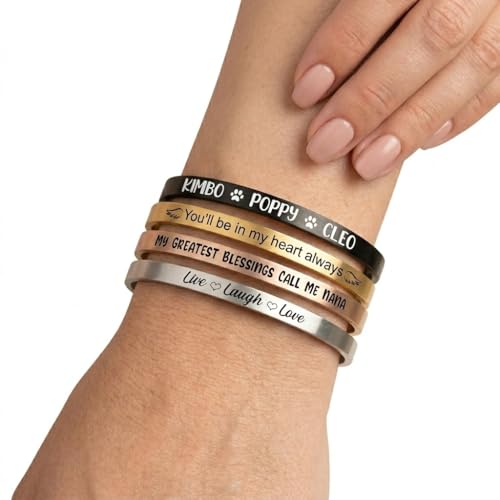 Personalized Stainless Steel Cuff Bracelet for Men & Women | Custom Engraved, Adjustable Bangle, Silver, Gold, Rose Gold, Black, or Rainbow, Front & Back Engraving