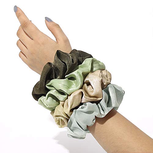 Silk Satin Scrunchies Women Hair Ties - Ivyu Big Scrunchy Ponytail Holder No Crease Hair Bands Soft Elastic No Hurt Your Hair for Vsco Girl Women Gray Dark Green Light Green Beige - color: Gray Dark Green Light Green Beige