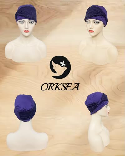 Chemo Headwear for Women Knot Beanies with Stretch Elastic Turbans Soft Cancer Hats Head Coverings Scarf Headwraps - color: Purple