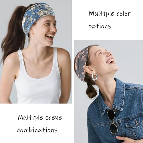 6 Pack Boho Style Women's Headbands, Non slip Fashion Wide Elastic hairband, Daily Sports Yoga Workout Women's Hair Bands,Floral Print-Nature Wildflower Print - color: Type 12