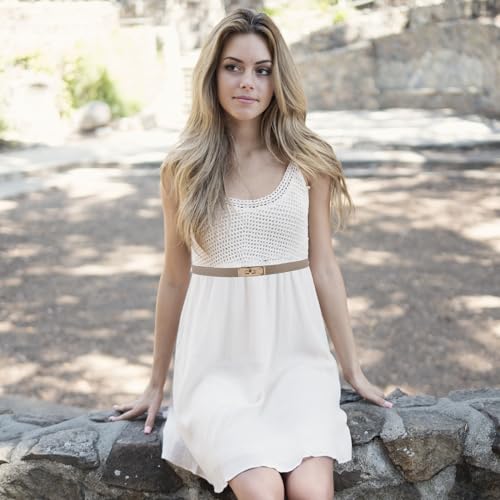 Ovekaut Women Skinny Leather Belt Solid Color Alloy Turn Lock Adjustable Waistband for Dresses Jeans Coats - color: Black / Silver