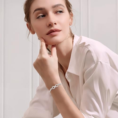 J.Fée Infinity Heart Bracelets for Women with 5A Cubic Zirconia, 925 Silver Bracelets for Women Adjustable Womens Bracelet Jewelry for Wife Girlfriend Her - color: Infinite Love#10