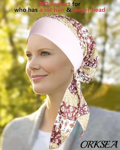 Chemo Headwear for Women Head Scarf Headwraps Silky Soft Turbans for Women Cancer Hats Chemo Beanie Coverings Scarves - color: C Bean Paste Powder Pattern 1