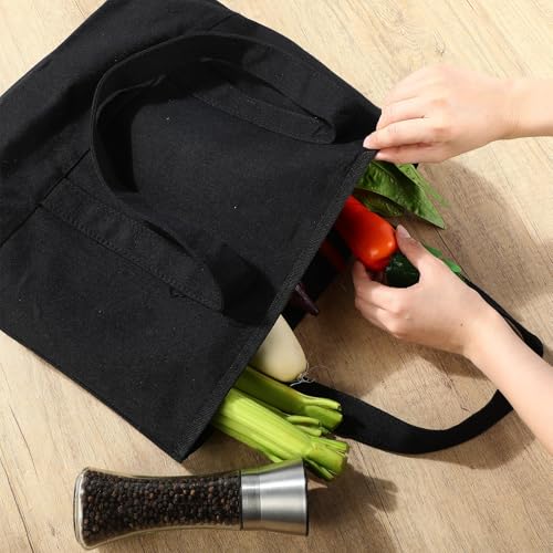 Reginary 16 Pcs Canvas Tote Bags Bulk with Outer Pocket 18 Inch Reusable Shopping Grocery Blank Tote Bag for Women Mother DIY (Black) - color: Black