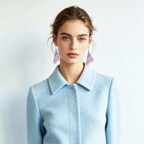 coadipress Metal Mesh Grid Sequins Tassel Long Drop Dangle Earrings for Women Trendy Lightweight Charms Disco Vintage Colorful Long Hook Earrings Bridal Wedding Jewelry - color: Flag