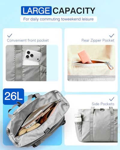Tote Bag for Women, 26L Capacity Travel Purses Work Bag, Small Zipper Tote Bag for Travel Nurse Gym Teacher - color: Grey