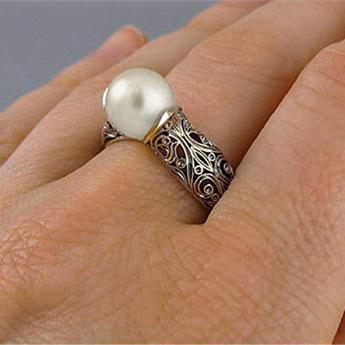 LRESJJIUJ 14k Gold Plated Pearl Women's Ring Handmade Freshwater Aquaculture Pearl Single Stone Ring Fashion Engagement Wedding Jewelry(Size 11) - size: 11