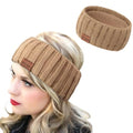 DRESHOW Crochet Ear Warmer Headband Soft Knit Chunky Turban Stretch Thick Headbands Warmer Fuzzy Head Wrap for Women - color: 1 Pc Knitted Vertical Stripes: Khaki