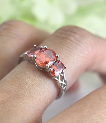 Celtic Birthstone Rings for Women 925 Sterling Silver Celtic Knot Ring 3-Stone Promise Rings for Her Wife Birthday Anniversary Wedding Jewelry - color: 07-July-Ruby