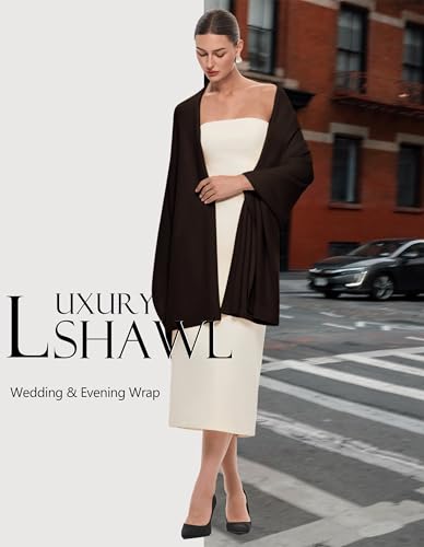 PULI Women's Pashmina Shawl Wraps for Evening Dress Large Scarf Blanket Long Wedding Bridal Winter Warm Shoulder Wrap - color: Chocolate Brown